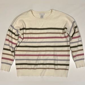 NWOT: ESIGN histor: Waffle Knit Sweater: Cream w Stripes: Large